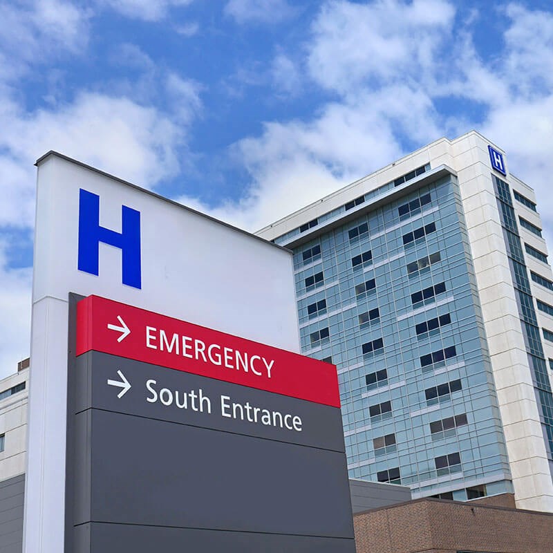 Hospital outdoor entrance sign